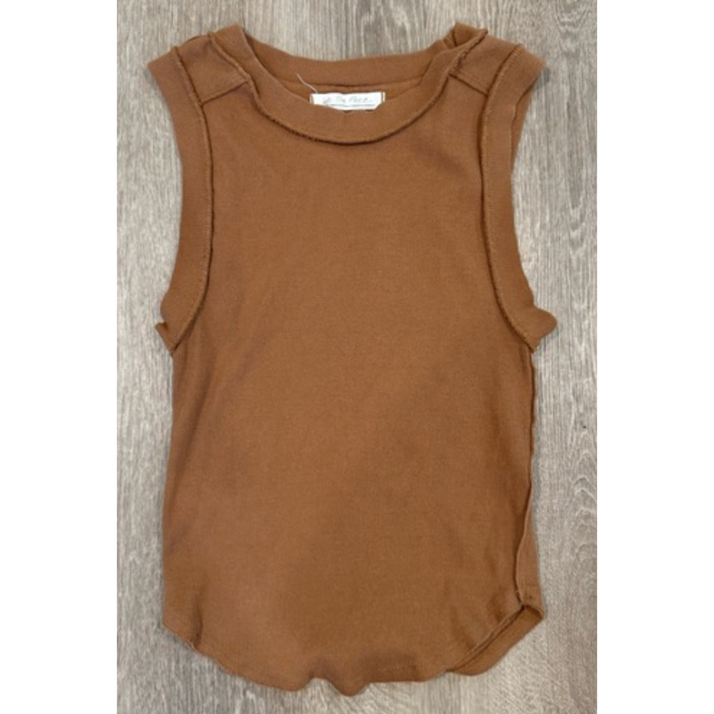 NEW FREE PEOPLE WE THE FREE BROWN KATE RIBBED TANK TOP SHIRT SZ M